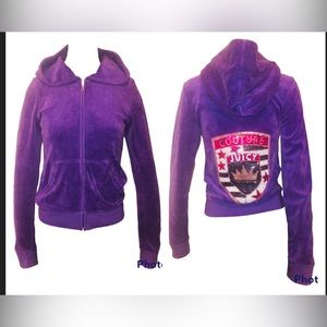JUICY COUTURE GIRLS ORIGINAL HOODIE  IN MEDALLION VELOUR/Purple Y2K Wms Sz  XS